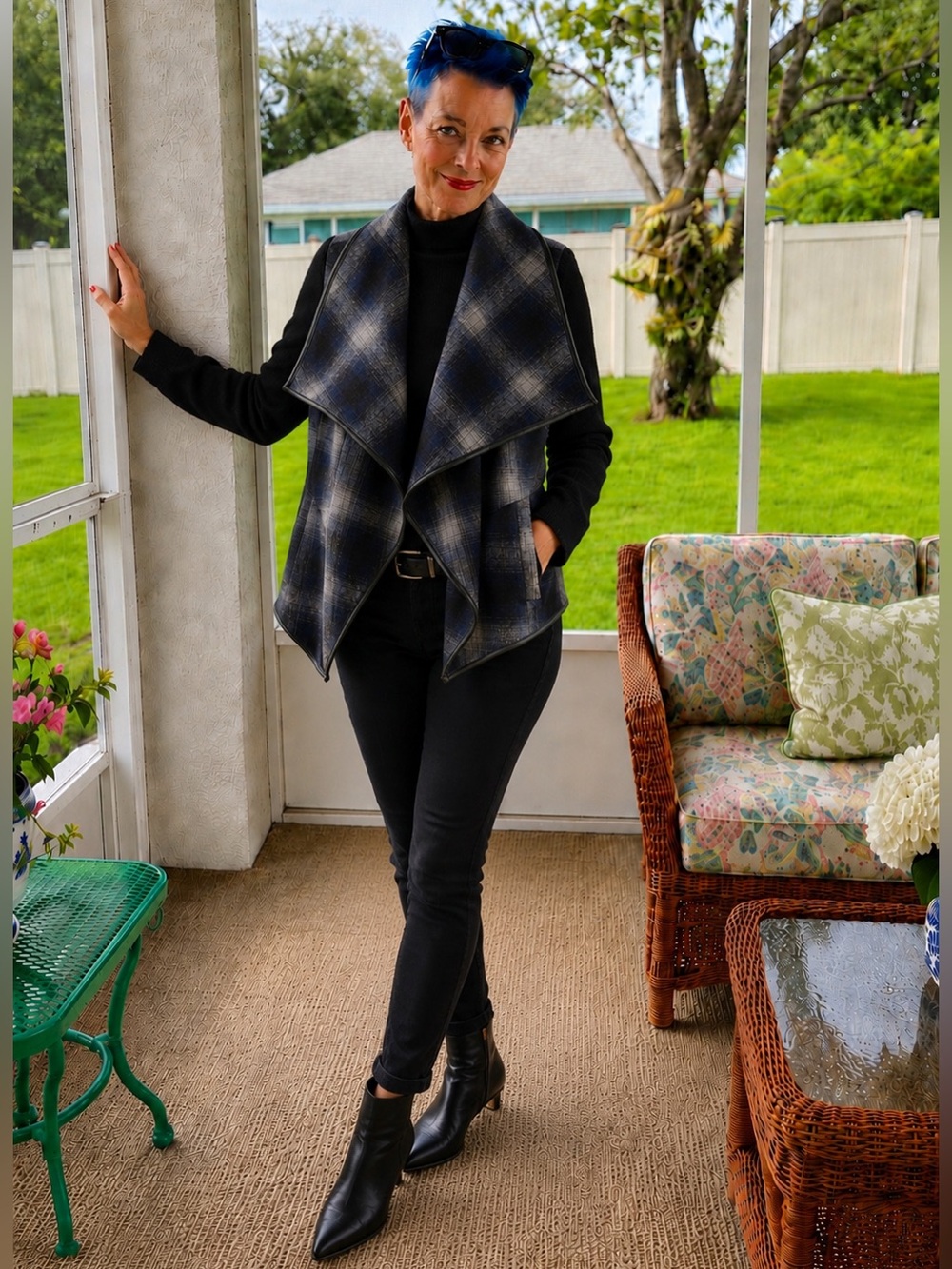 Boy Meets Girl Plaid Wrap Jacket Leather Trim Wool Blend Women’s M